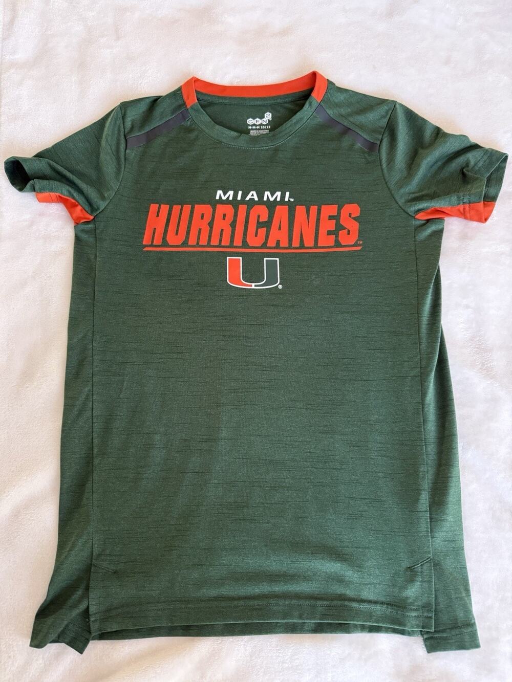 Miami Hurricanes Green Short Sleeve Shirt Youth Medium 10/12 100% Poly NCAA